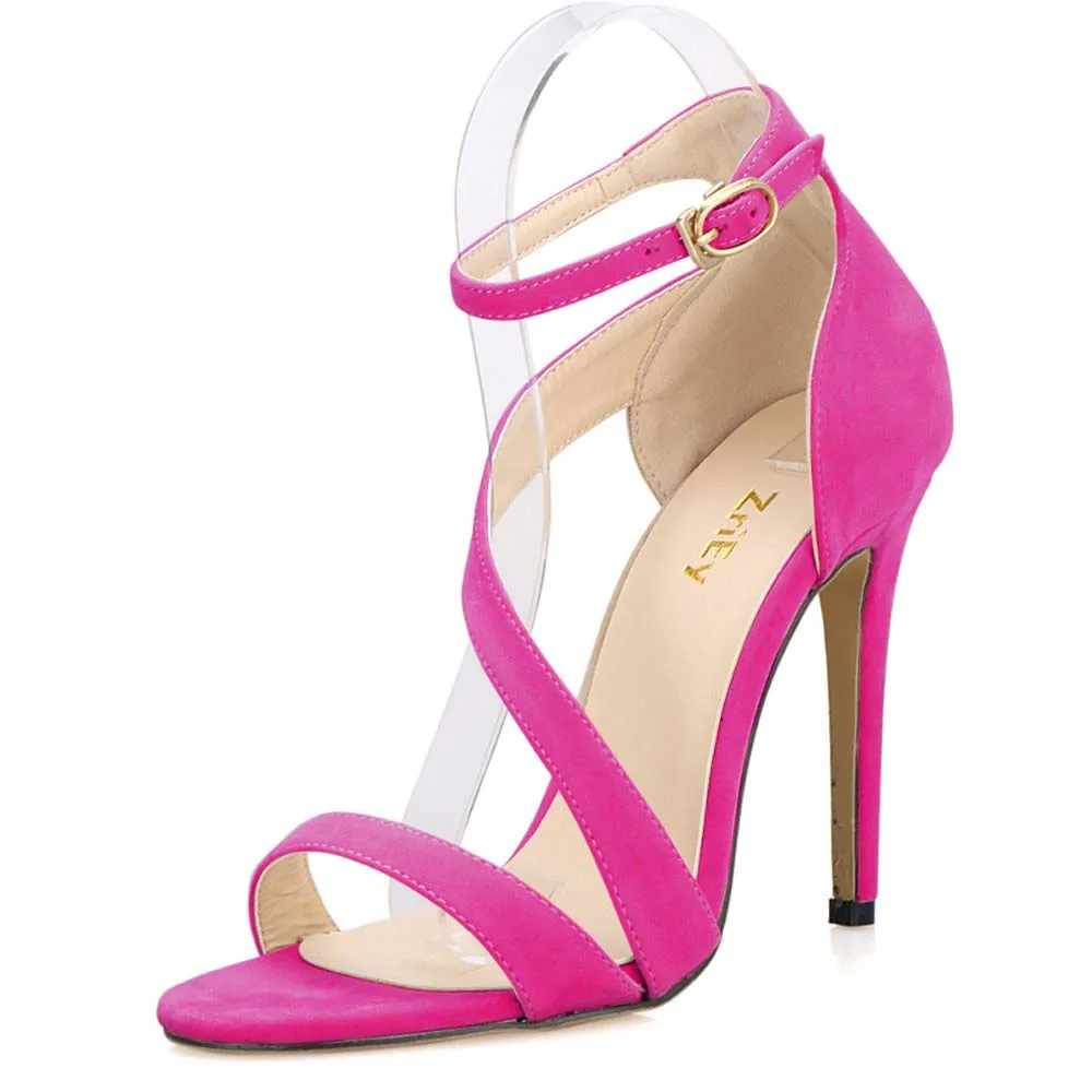 2026 New Women Sandals Sexy Open Toe Ankle Straps High Heels Stilettos Suede Wedding Shoes 11CM Thin  Sandalias 102-8VE