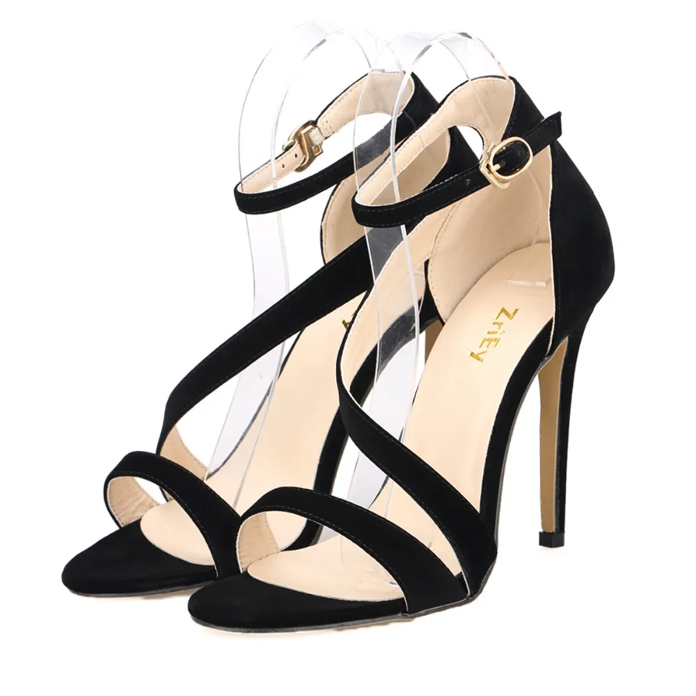 2026 New Women Sandals Sexy Open Toe Ankle Straps High Heels Stilettos Suede Wedding Shoes 11CM Thin  Sandalias 102-8VE