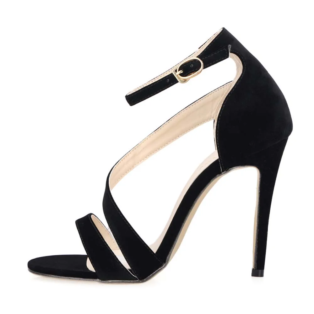 2026 New Women Sandals Sexy Open Toe Ankle Straps High Heels Stilettos Suede Wedding Shoes 11CM Thin  Sandalias 102-8VE