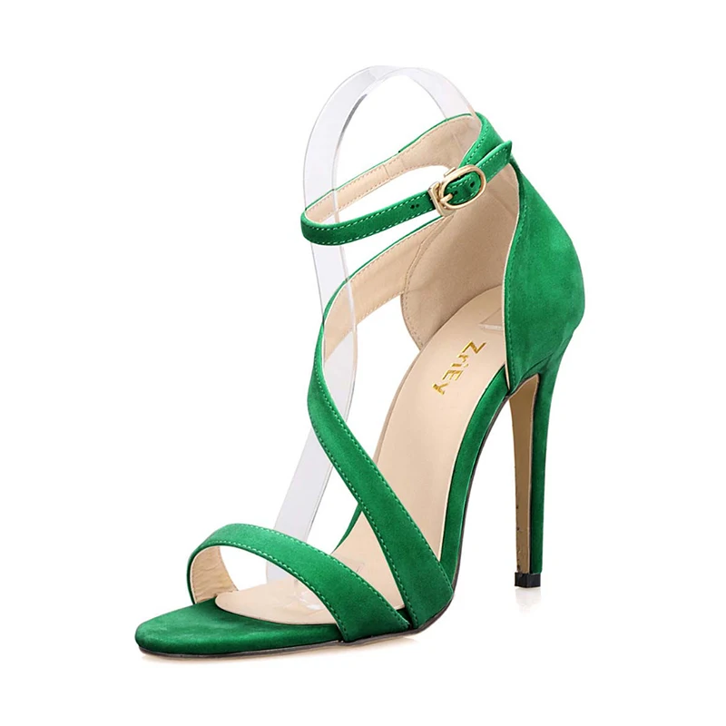 2026 New Women Sandals Sexy Open Toe Ankle Straps High Heels Stilettos Suede Wedding Shoes 11CM Thin  Sandalias 102-8VE
