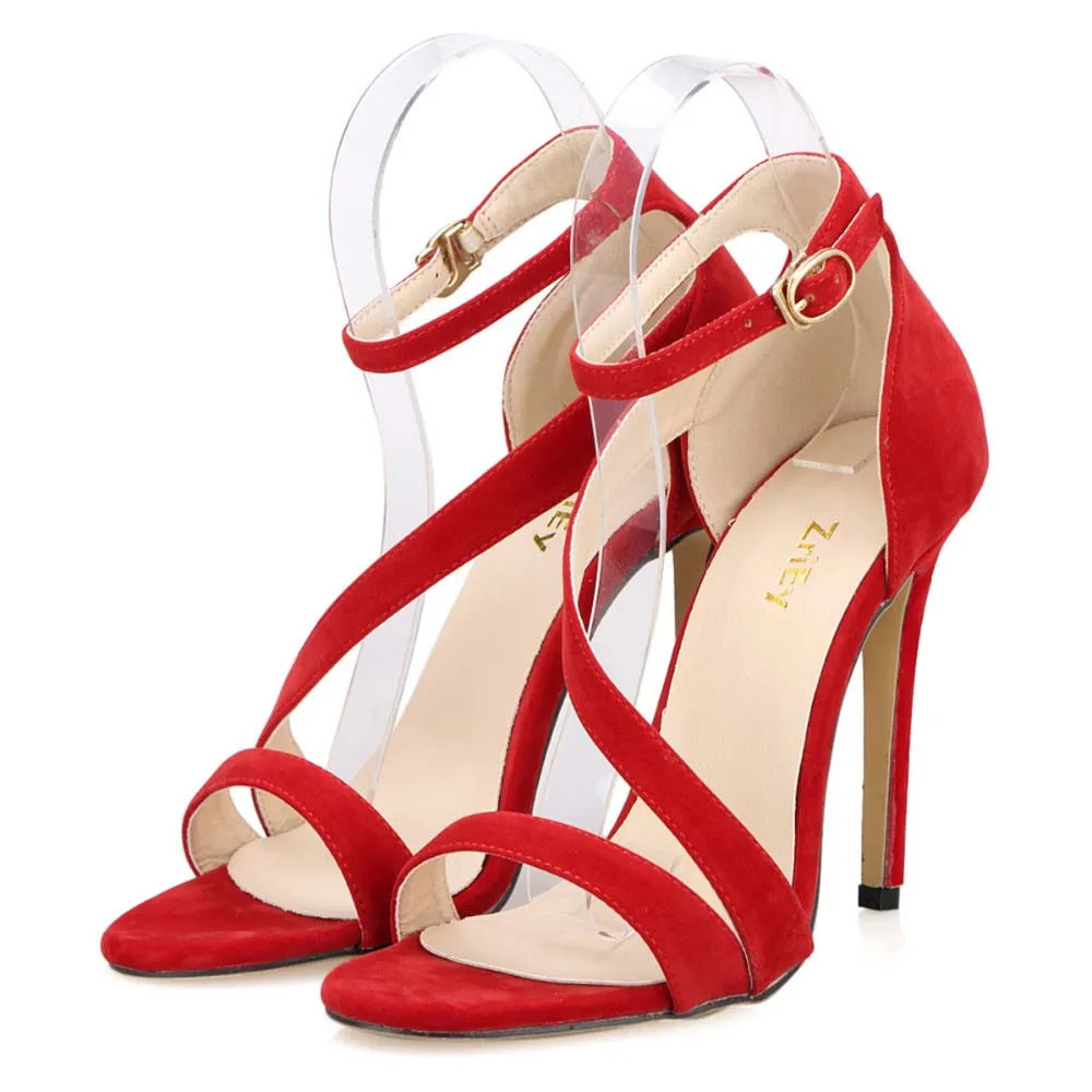 2026 New Women Sandals Sexy Open Toe Ankle Straps High Heels Stilettos Suede Wedding Shoes 11CM Thin  Sandalias 102-8VE