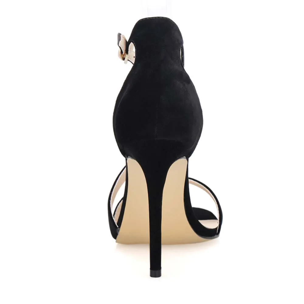 2026 New Women Sandals Sexy Open Toe Ankle Straps High Heels Stilettos Suede Wedding Shoes 11CM Thin  Sandalias 102-8VE