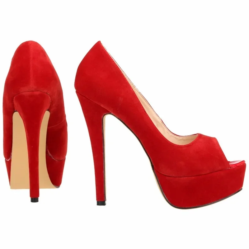 2026 Women Pumps Stilettos Fashion Sexy High Heels Peep Toe Velvet Pump Platform Lady Party Club Red Wedding Shoes Large Size 44 2026 Women Pumps Stilettos Fashion Sexy High Heels Peep Toe Velvet Pump Platform Lady Party Club Red Wedding Shoes Large Size 44