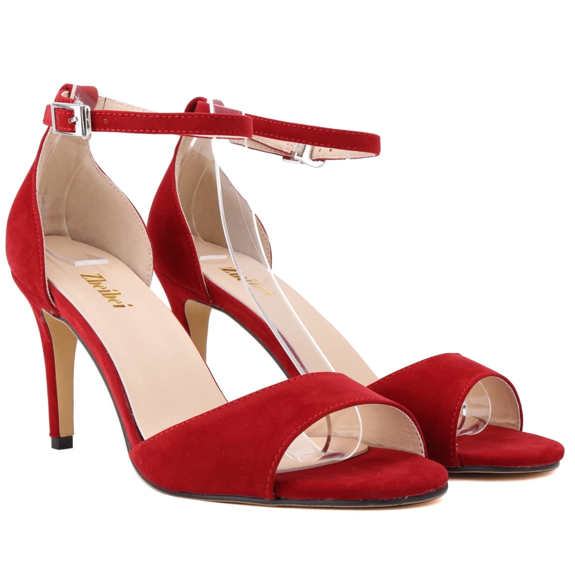 Women Sandals Summer Faux Velvet Ankle Strap High Heels Sandal Party Sexy 9cm Heels Apricot Black Party Dress Wedding Shoes