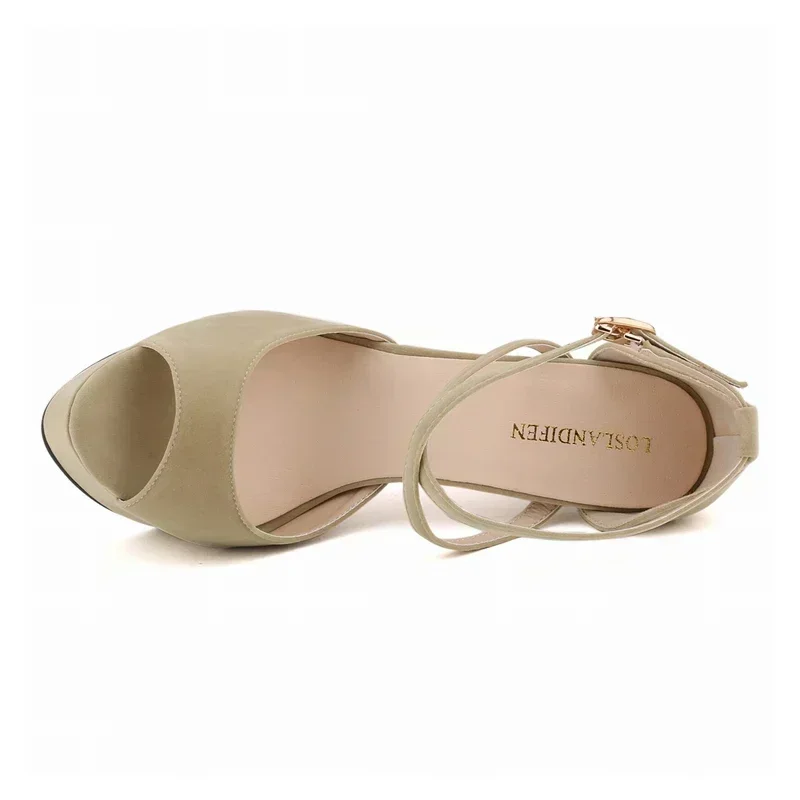 Women Platform Sandals Sexy Pumps 2026 Summer 14cm High Heels Peep Toe Ankle Strap Stilettos Black Red Wedding Shoes Large Size