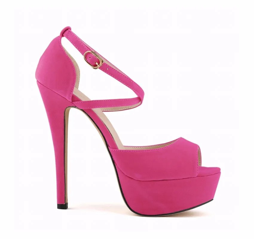 Women Platform Sandals Sexy Pumps 2026 Summer 14cm High Heels Peep Toe Ankle Strap Stilettos Black Red Wedding Shoes Large Size