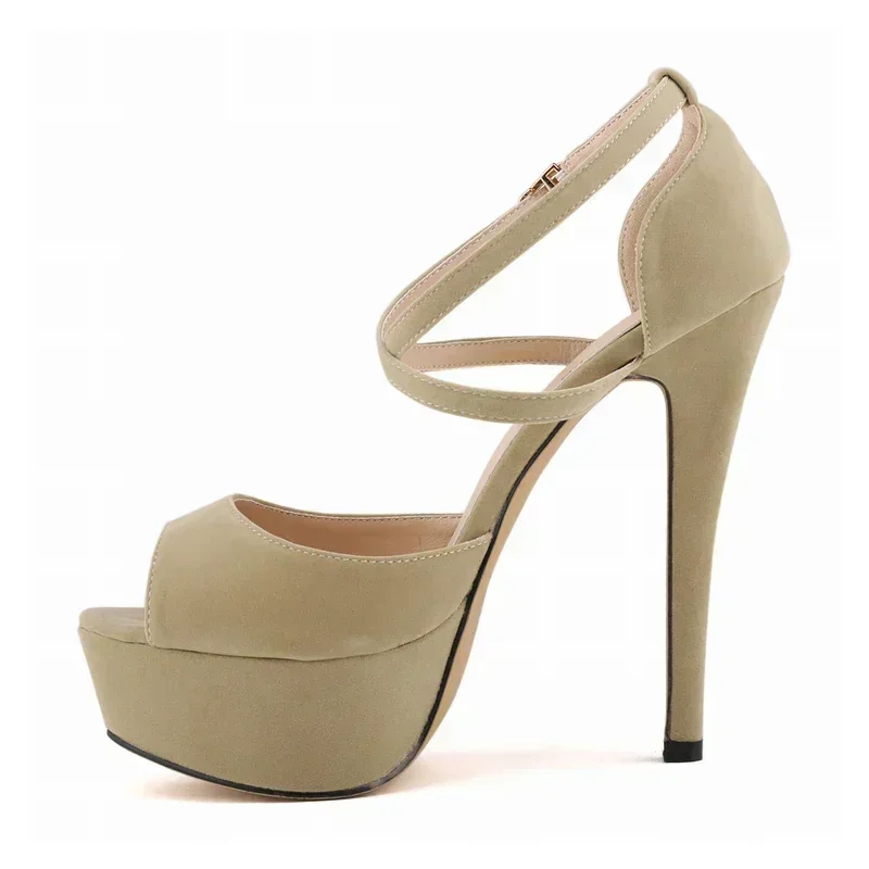 Women Platform Sandals Sexy Pumps 2026 Summer 14cm High Heels Peep Toe Ankle Strap Stilettos Black Red Wedding Shoes Large Size