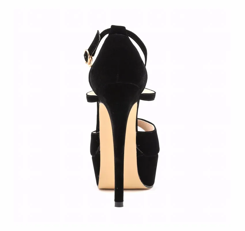 Women Platform Sandals Sexy Pumps 2026 Summer 14cm High Heels Peep Toe Ankle Strap Stilettos Black Red Wedding Shoes Large Size