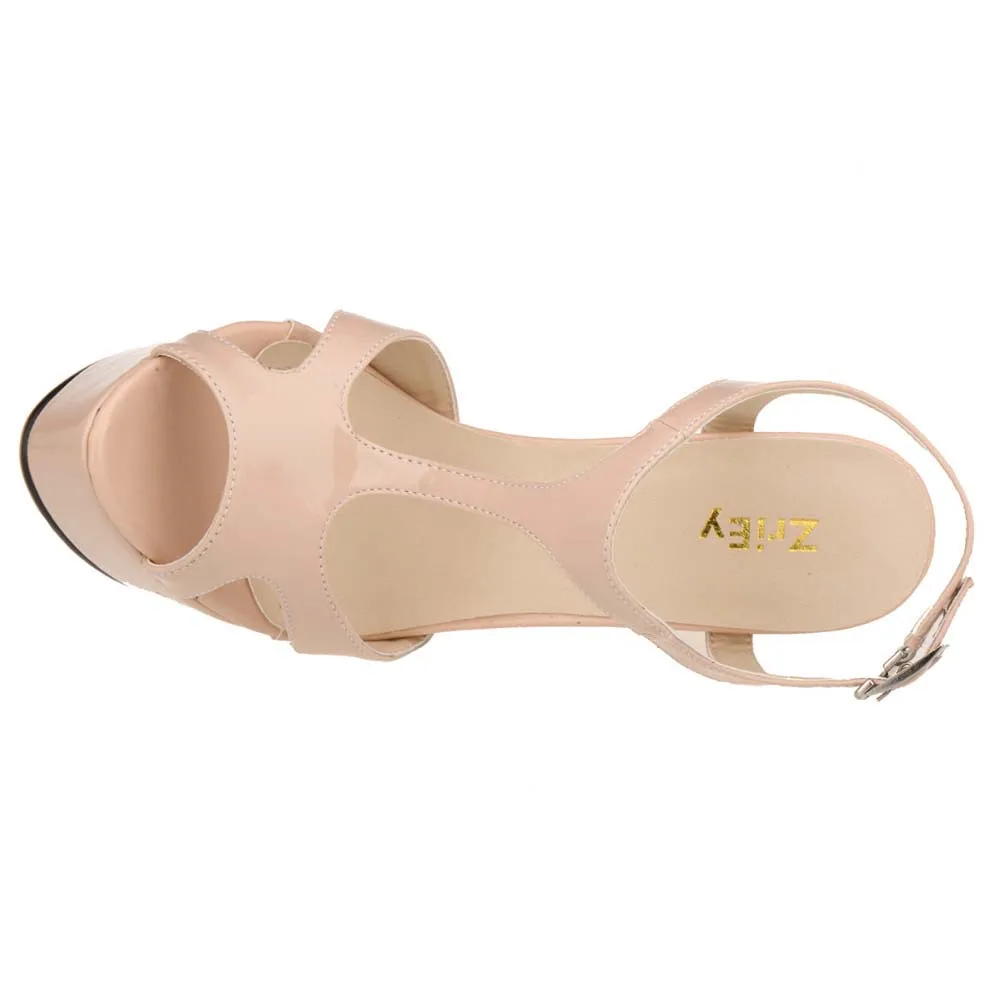 2026 New Women Sandals 14cm Sexy T-Strap Peep Toe Platform Summer Red Wedding Shoes Patent Leather Thin High Heels Big Size 44