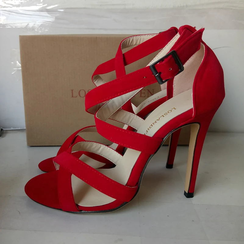 New Sexy Women Sandals Fashion Open Toe Ankle Straps High Heels Summer  11cm Thin Heel Party Dress Shoes Plus Size