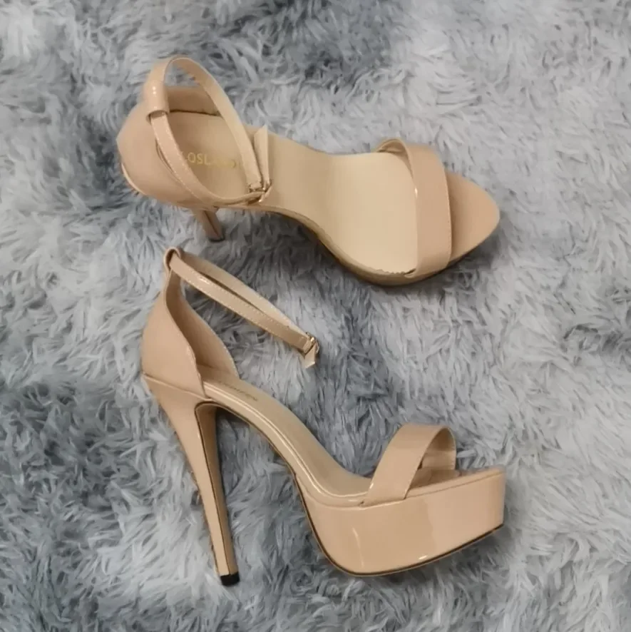 LOSLANDIFEN Women Sandals Sexy Open Toes 14cm Supper High Heels Peep Toes Platform Stilettos Party Wedding Shoes Plus Size 43 44