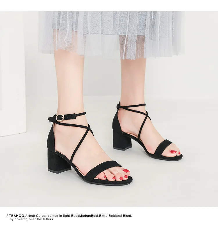 Women Sandals Fashion Sexy 5cm Low Heels Velvet Stripe Ankle Strap Sandals Office Pumps Thick High Heels Red Wedding Shoes