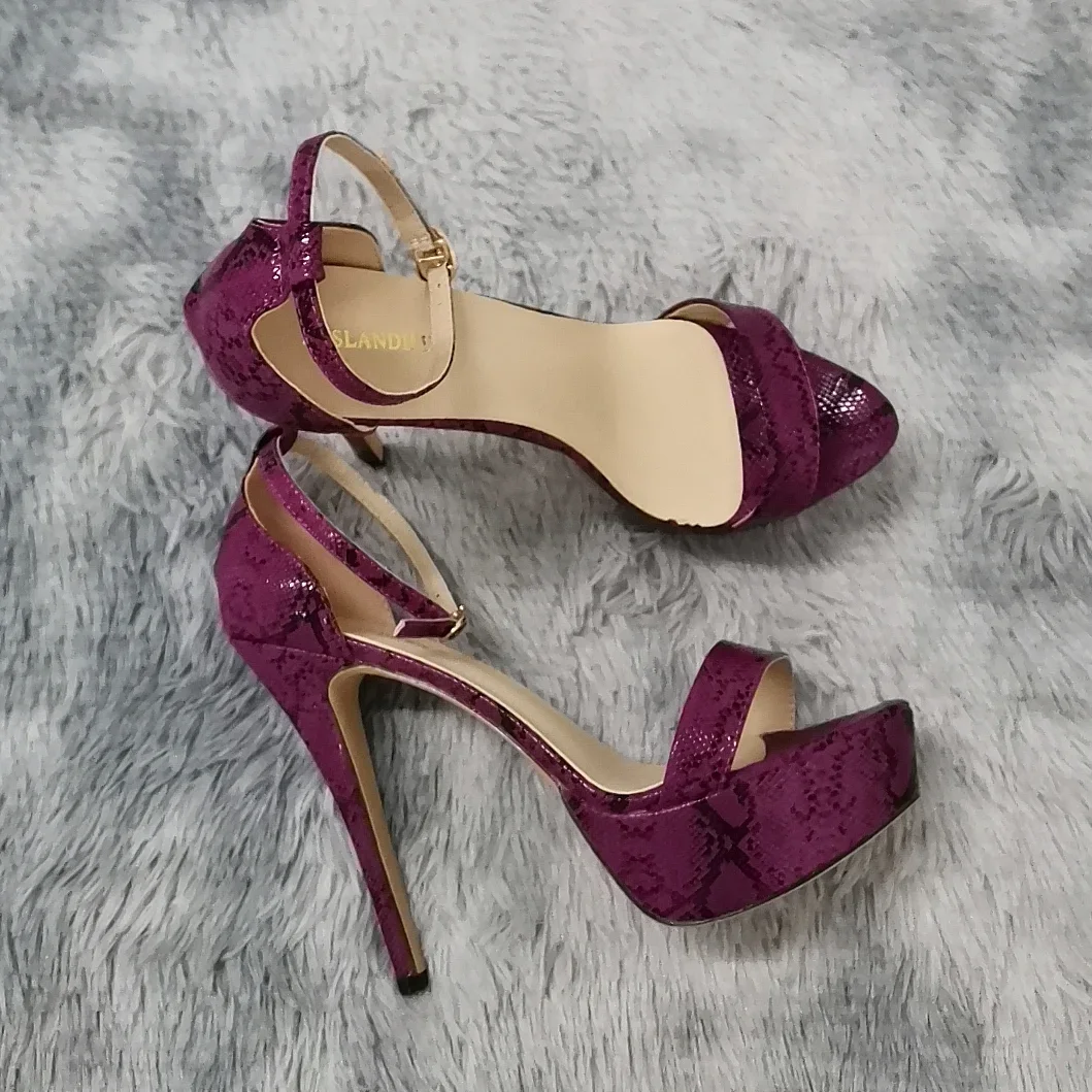 2026 New Women Sandals Sexy Snake pattern Open Toes 14cm Supper High Heels Patent Leather Nighclub Platform Party Wedding Shoes