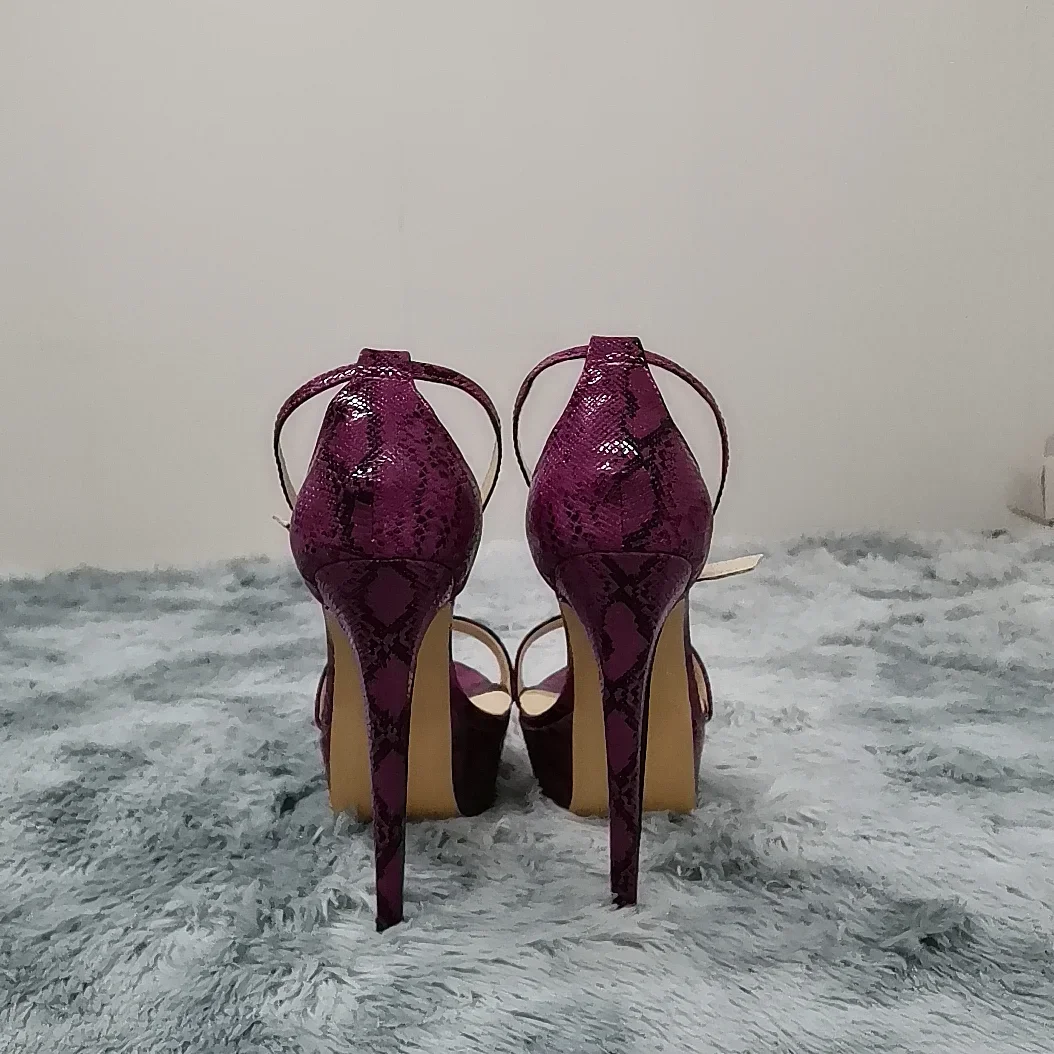 2026 New Women Sandals Sexy Snake pattern Open Toes 14cm Supper High Heels Patent Leather Nighclub Platform Party Wedding Shoes
