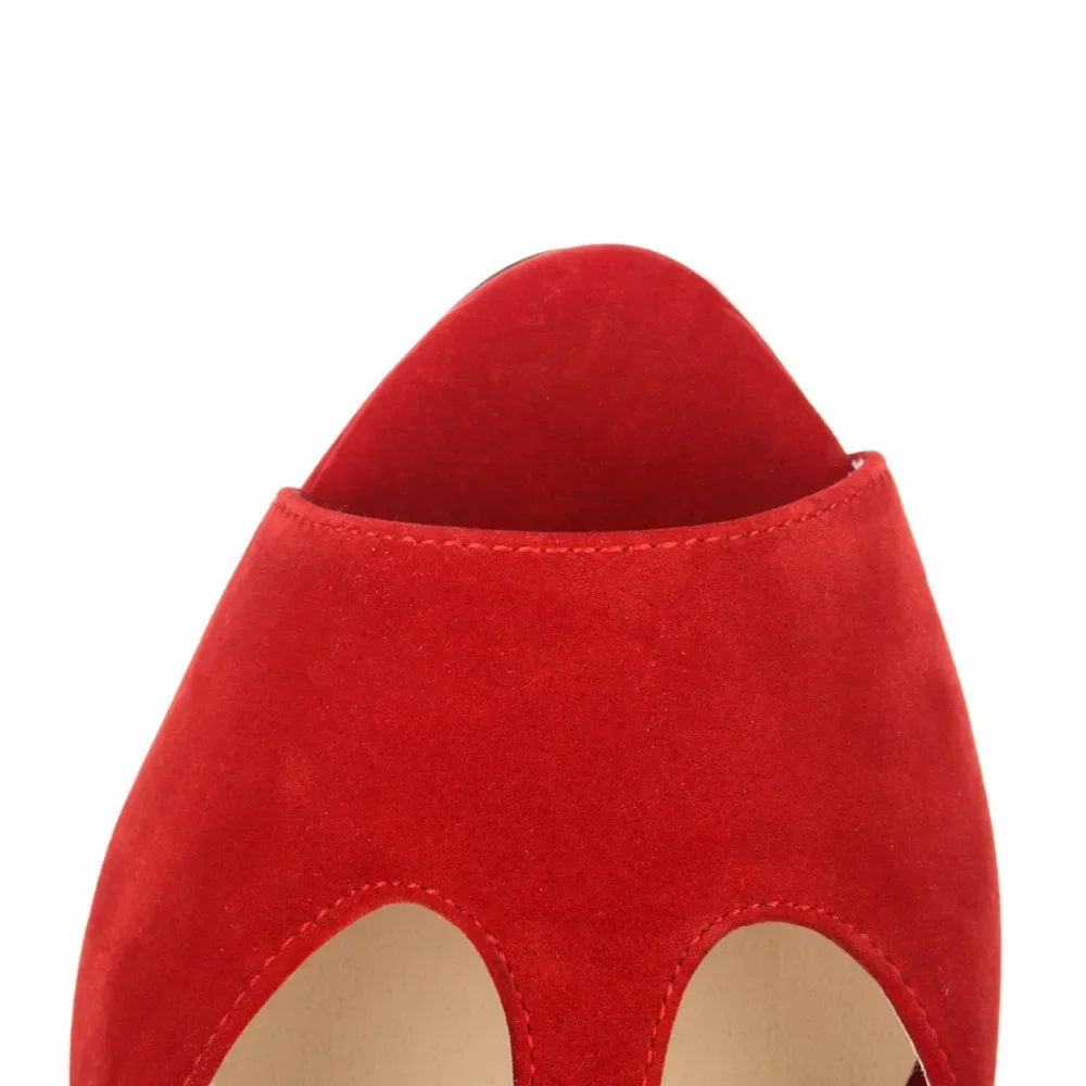 2026 New Women Platform Suede High Heels Sandals 14CM Sexy Peep Toe Ankle Strap Stilettos Pumps T-Strap Party Wedding Shoes