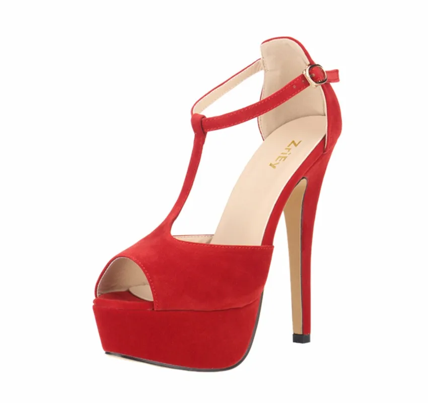 2026 New Women Platform Suede High Heels Sandals 14CM Sexy Peep Toe Ankle Strap Stilettos Pumps T-Strap Party Wedding Shoes