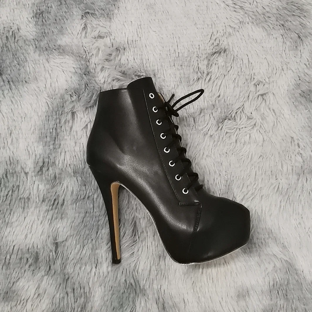 Women Ankle Boots Stilettos Autumn Winter Round Toe Pole Dance Sexy High Heels Pumps Fashion Zip Lace-Up Female Shoes Large Size
