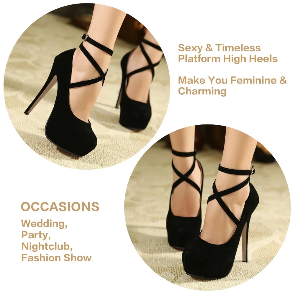 2026 New Women Pumps 14cm Super High heels ankle Strap Patent Leather Platform Sexy  Party Dress Red Wedding Shoes