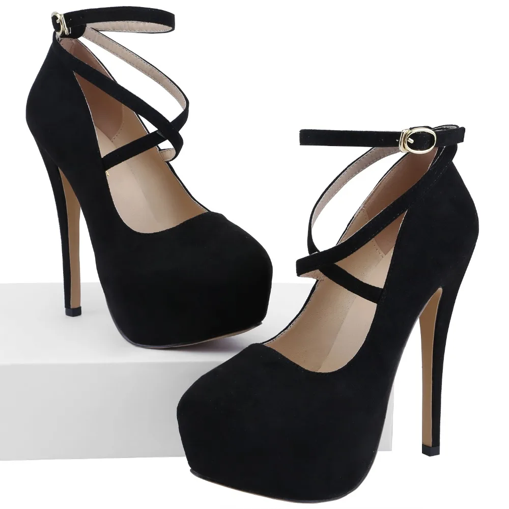 2026 New Women Pumps 14cm Super High heels ankle Strap Patent Leather Platform Sexy  Party Dress Red Wedding Shoes