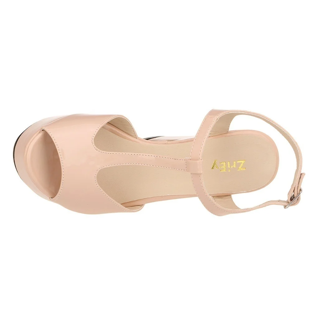 Women Sandals Summer Sexy 12cm Peep Toe Ankle Strap High Heels Ladies Wedges Platform Sandals Patent Leather Party Wedding Shoes Women Sandals Summer Sexy 12cm Peep Toe Ankle Strap High Heels Ladies Wedges Platform Sandals Patent Leather Party Wedding Shoes