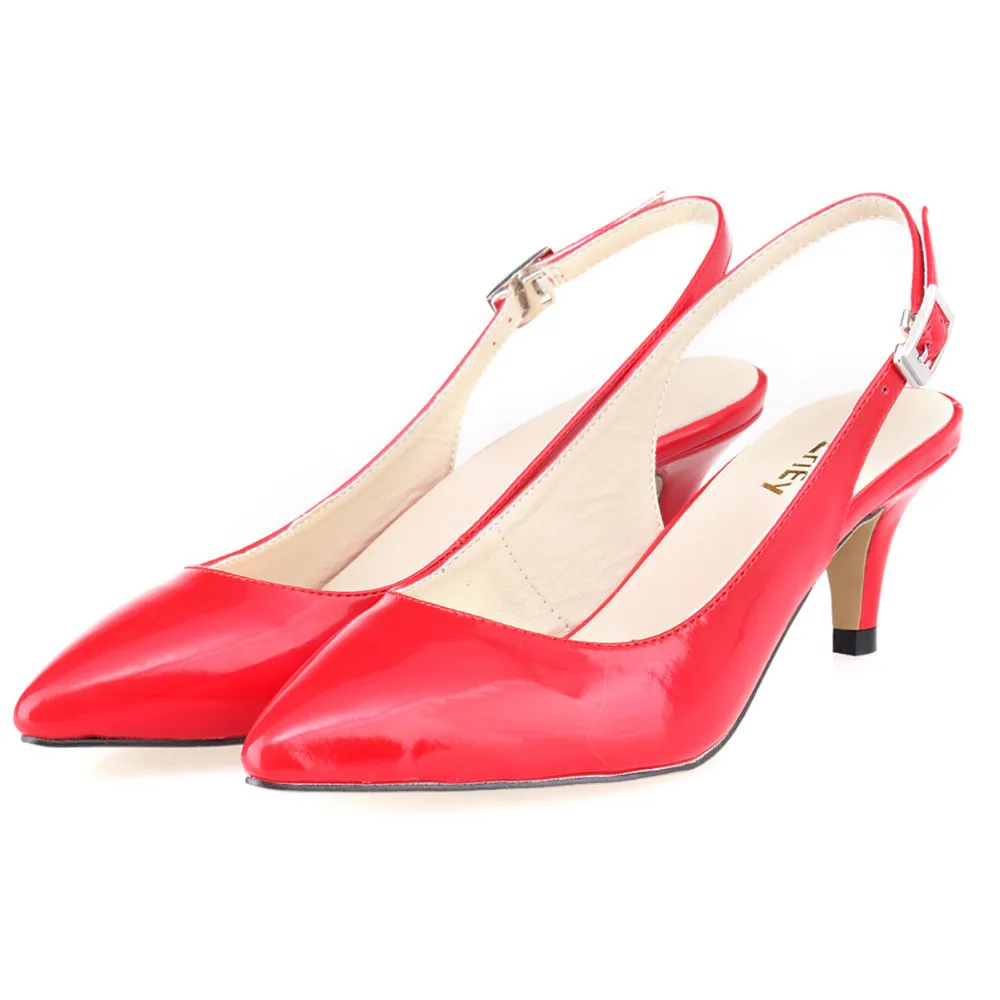 Daily all-match Sandal Shoes Pointed High Heels Large Size Pumps New 6cm Low Casual Back Empty Buckle Red Wedding shoes