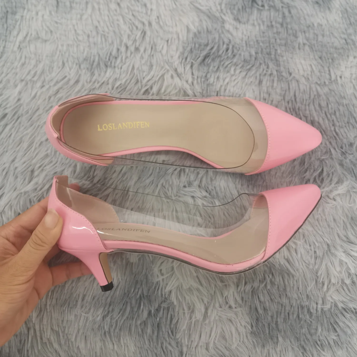 Women Pumps 2026 Spring Autumn Sexy Transparent PVC 5cm Low Heel Fashion Pointed Toe Slip-on High Heels Party Wedding Shoes