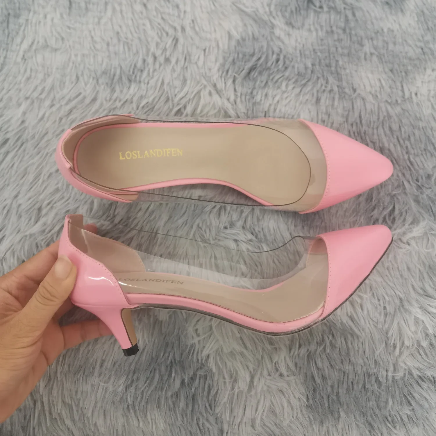 Women Pumps 2026 Spring Autumn Sexy Transparent PVC 5cm Low Heel Fashion Pointed Toe Slip-on High Heels Party Wedding Shoes