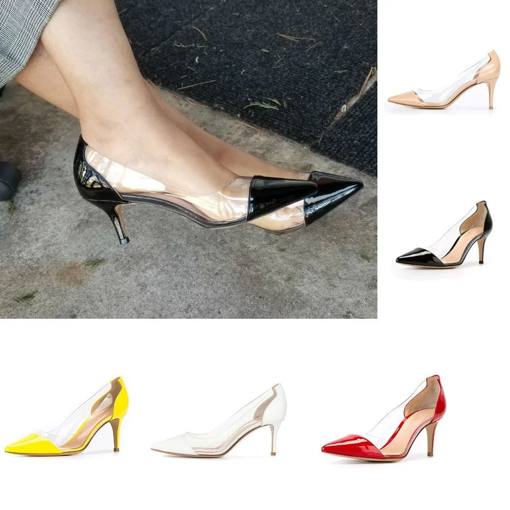 Women Pumps 2026 Spring Autumn Sexy Transparent PVC 5cm Low Heel Fashion Pointed Toe Slip-on High Heels Party Wedding Shoes