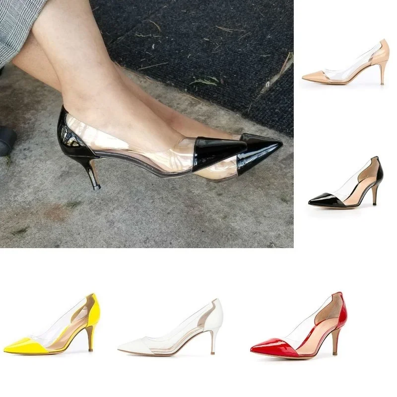 Women Pumps 2026 Spring Autumn Sexy Transparent PVC 5cm Low Heel Fashion Pointed Toe Slip-on High Heels Party Wedding Shoes