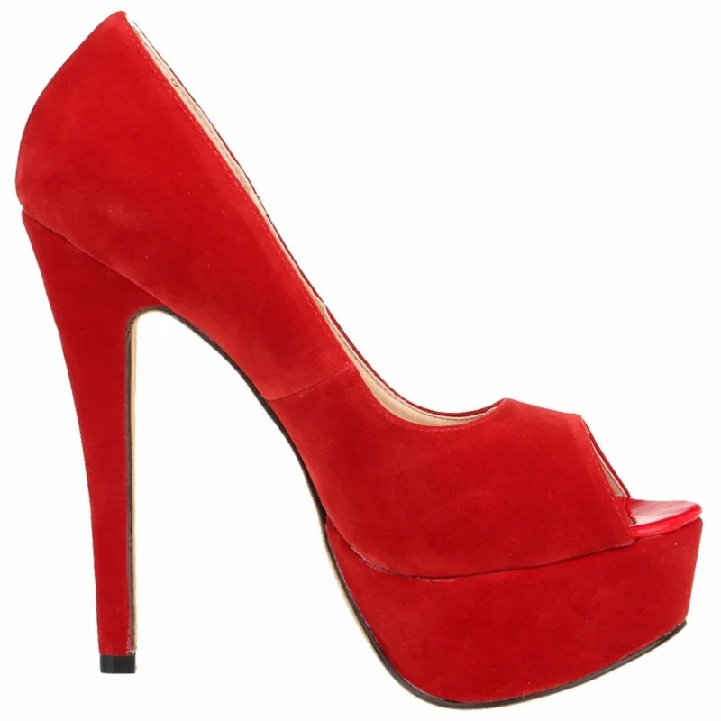 2026 Women Pumps New Fashion 14cm Sexy Peep Toe High Heels Velvet Platform Thin Heel Lady Party Dance Red Wedding Woman Shoes