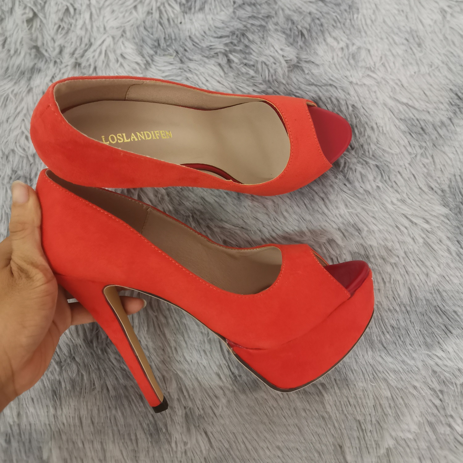 2026 Women Pumps New Fashion 14cm Sexy Peep Toe High Heels Velvet Platform Thin Heel Lady Party Dance Red Wedding Woman Shoes