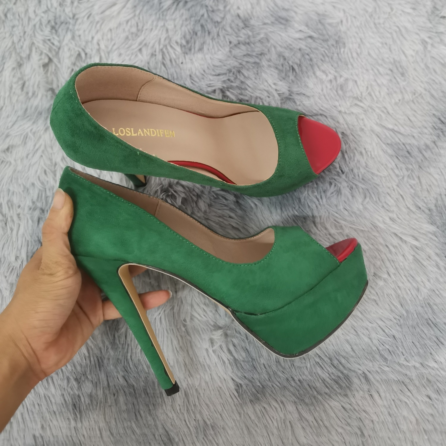 2026 Women Pumps New Fashion 14cm Sexy Peep Toe High Heels Velvet Platform Thin Heel Lady Party Dance Red Wedding Woman Shoes