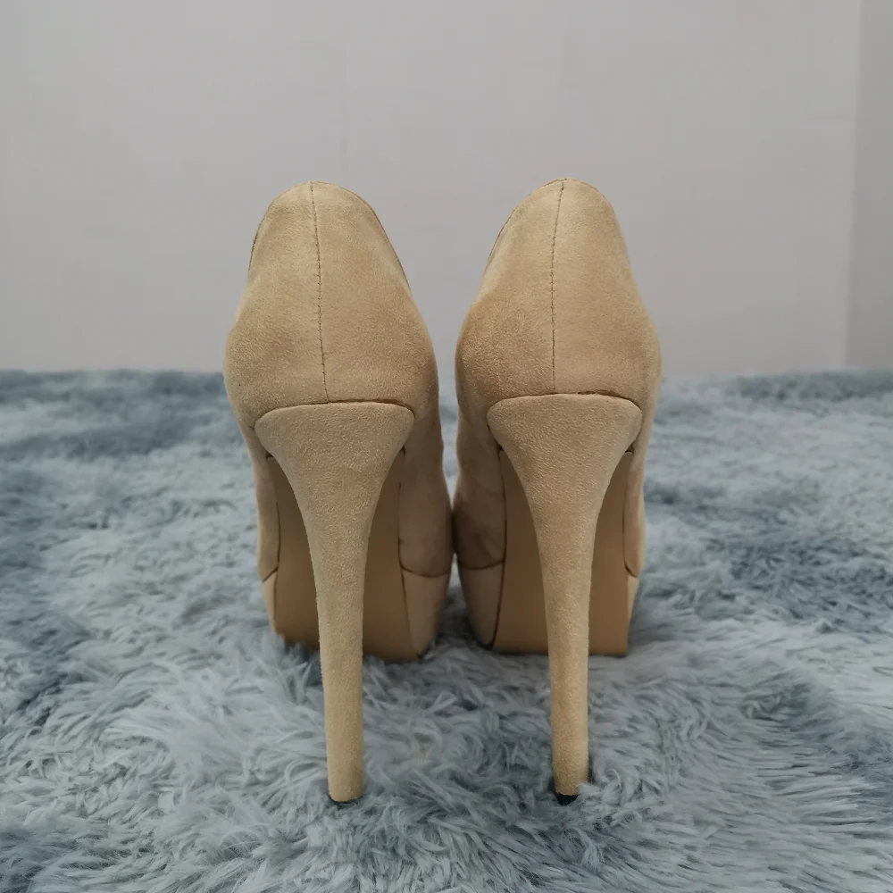 2026 Women Pumps New Fashion 14cm Sexy Peep Toe High Heels Velvet Platform Thin Heel Lady Party Dance Red Wedding Woman Shoes