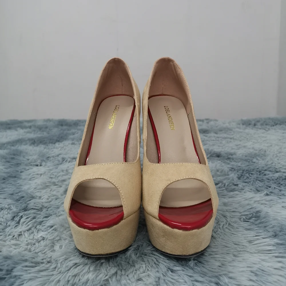 2026 Women Pumps New Fashion 14cm Sexy Peep Toe High Heels Velvet Platform Thin Heel Lady Party Dance Red Wedding Woman Shoes