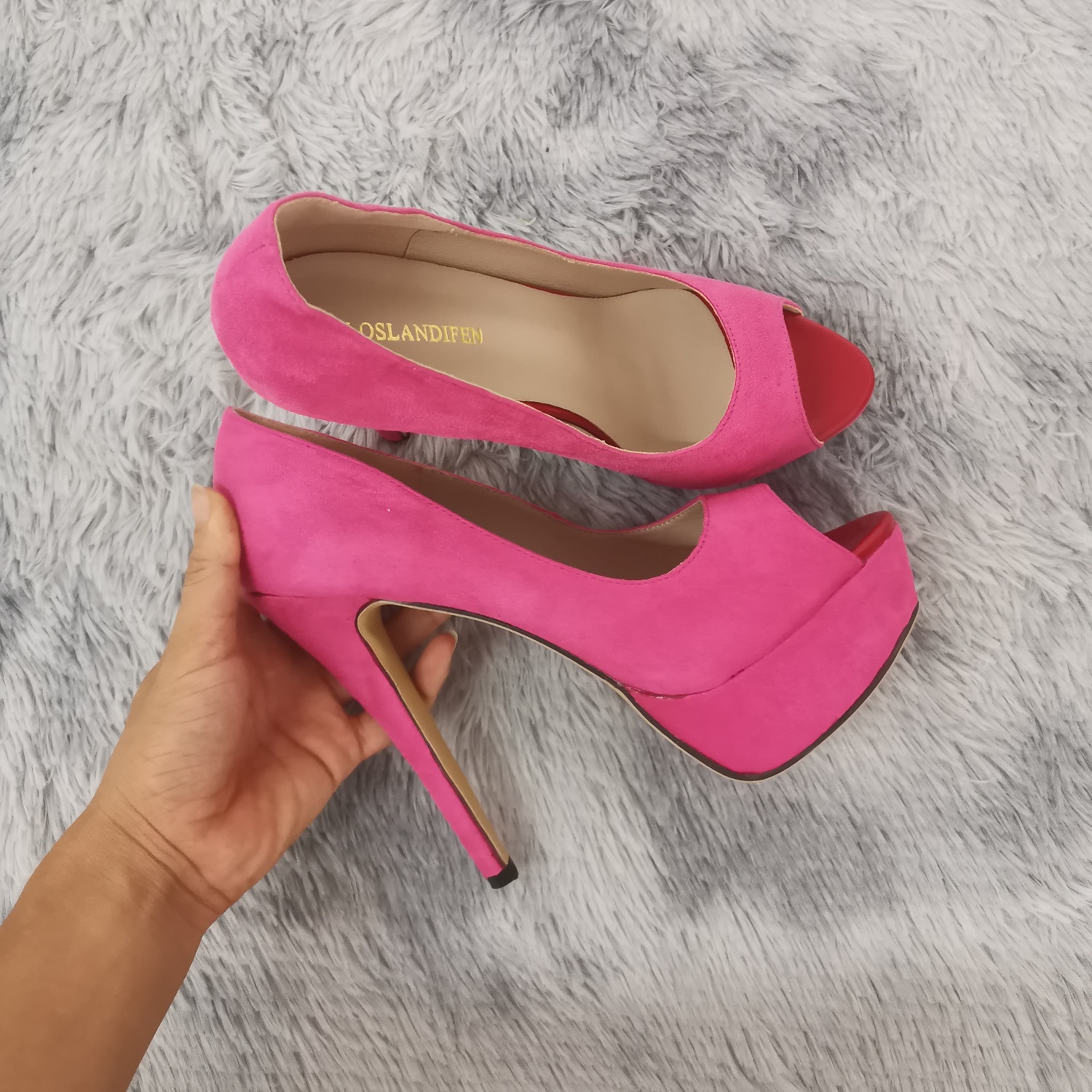 2026 Women Pumps New Fashion 14cm Sexy Peep Toe High Heels Velvet Platform Thin Heel Lady Party Dance Red Wedding Woman Shoes