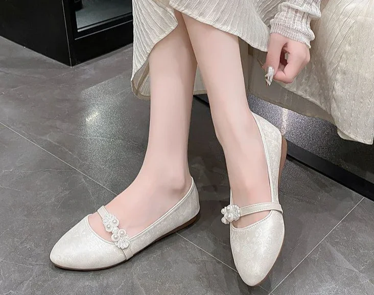 Shoes for Women White One-line Buckle Low Heel Elegant Woman Flats Mary Jane Cheap Clearance Lastest Price Casual On Offer Y2k