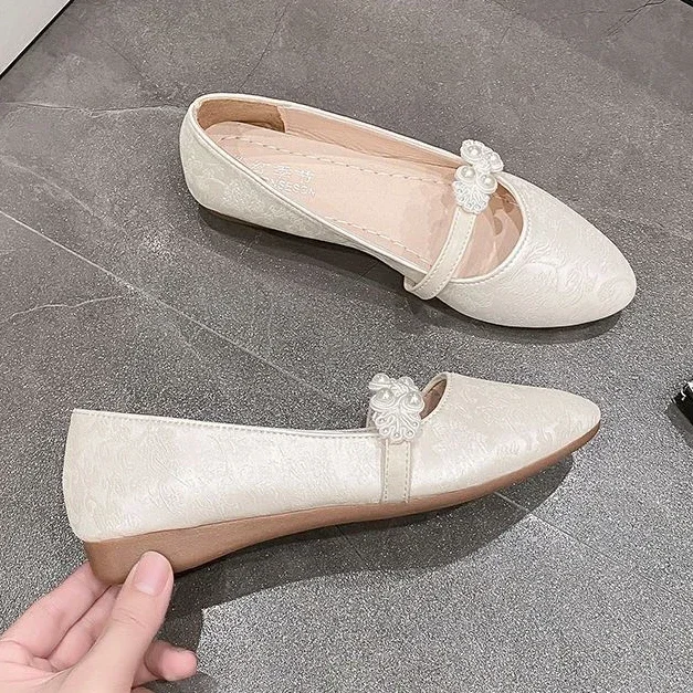 Shoes for Women White One-line Buckle Low Heel Elegant Woman Flats Mary Jane Cheap Clearance Lastest Price Casual On Offer Y2k