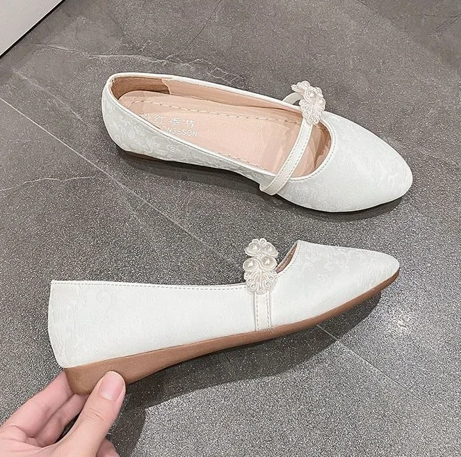 Shoes for Women White One-line Buckle Low Heel Elegant Woman Flats Mary Jane Cheap Clearance Lastest Price Casual On Offer Y2k