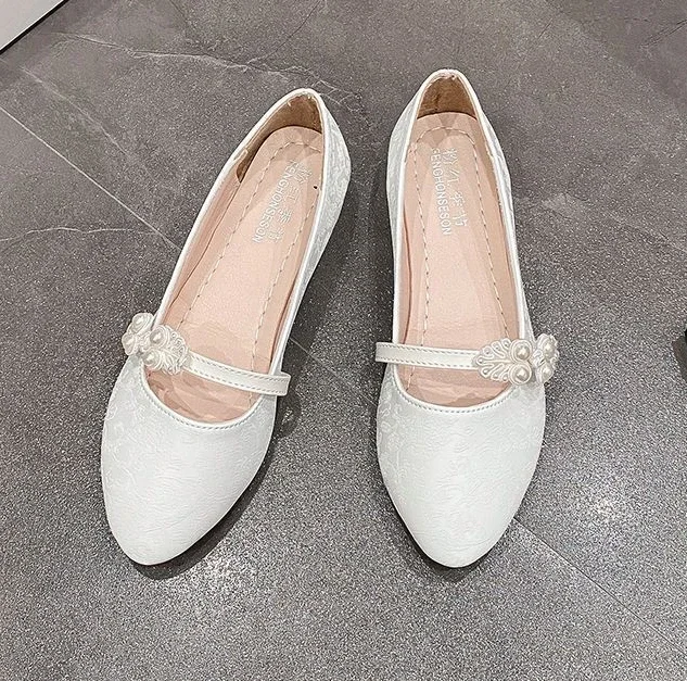 Shoes for Women White One-line Buckle Low Heel Elegant Woman Flats Mary Jane Cheap Clearance Lastest Price Casual On Offer Y2k