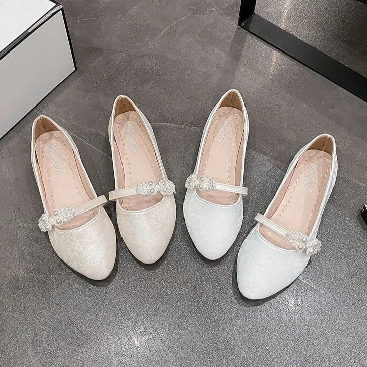 Shoes for Women White One-line Buckle Low Heel Elegant Woman Flats Mary Jane Cheap Clearance Lastest Price Casual On Offer Y2k