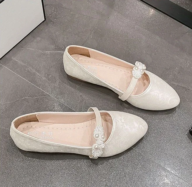Shoes for Women White One-line Buckle Low Heel Elegant Woman Flats Mary Jane Cheap Clearance Lastest Price Casual On Offer Y2k