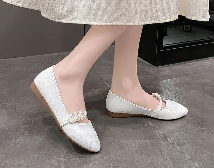 Shoes for Women White One-line Buckle Low Heel Elegant Woman Flats Mary Jane Cheap Clearance Lastest Price Casual On Offer Y2k