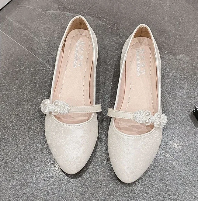 Shoes for Women White One-line Buckle Low Heel Elegant Woman Flats Mary Jane Cheap Clearance Lastest Price Casual On Offer Y2k