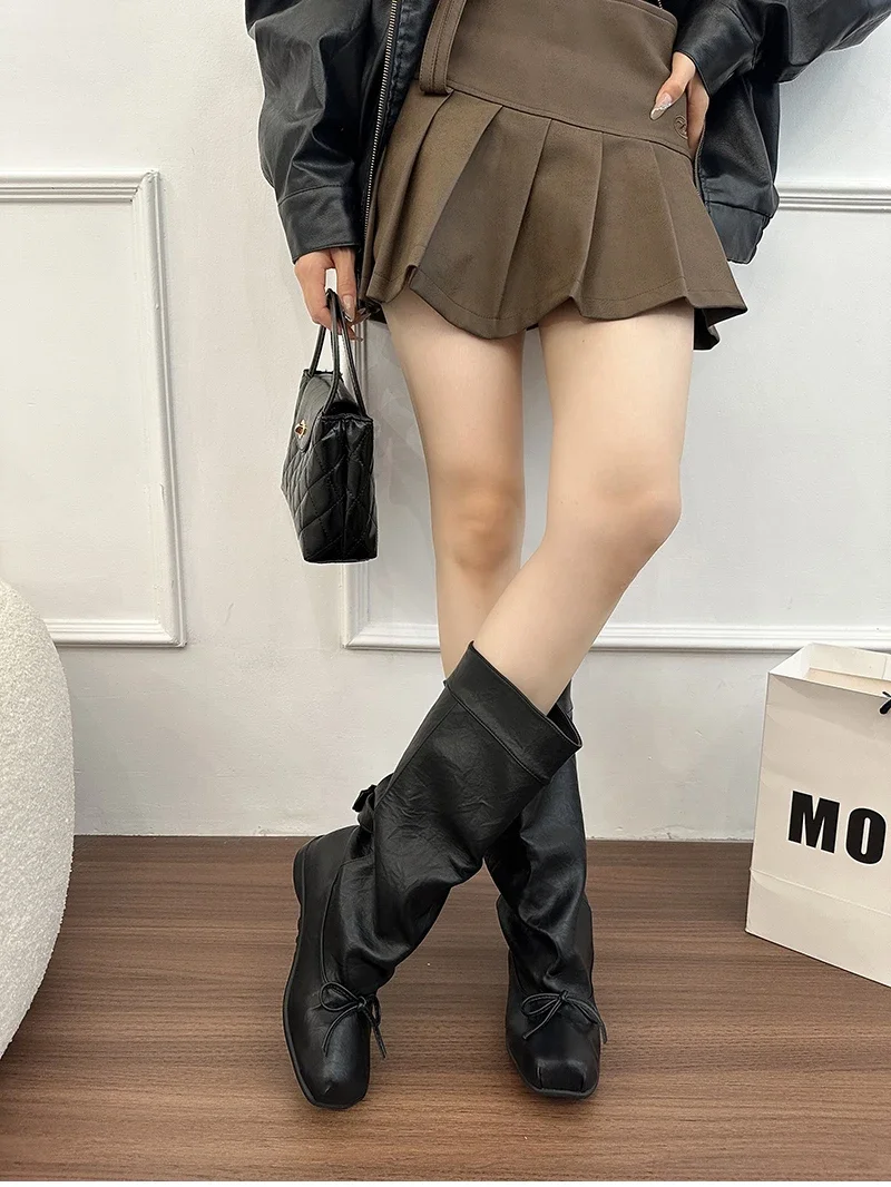 Designer Ballet Style Women Mid Calf Boots Fashion Belt Buckle Ladies Elegant Mordern Trouser Legs Booties