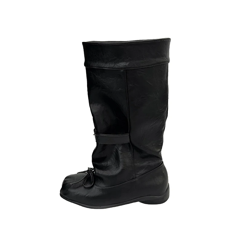 Designer Ballet Style Women Mid Calf Boots Fashion Belt Buckle Ladies Elegant Mordern Trouser Legs Booties