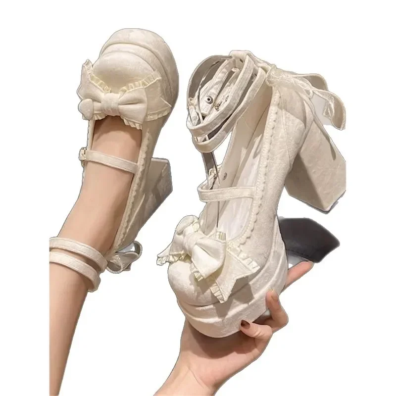 Cute Lolita Mary Jane Shoes Round Toe Fashionable High Heels Waterproof Platform Single Strap Buckle Summer Flat Shoes for Women Cute Lolita Mary Jane Shoes Round Toe Fashionable High Heels Waterproof Platform Single Strap Buckle Summer Flat Shoes for Women