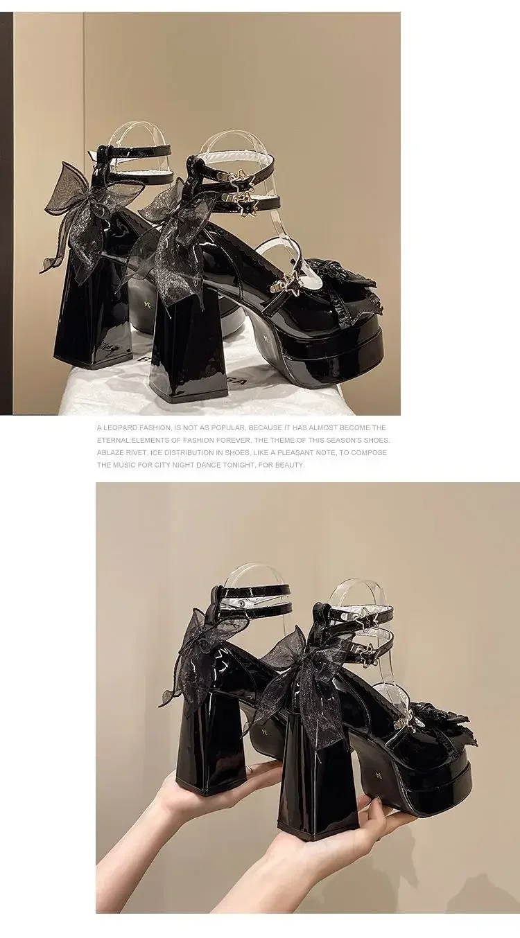 Cute Lolita Mary Jane Shoes Round Toe Fashionable High Heels Waterproof Platform Single Strap Buckle Summer Flat Shoes for Women