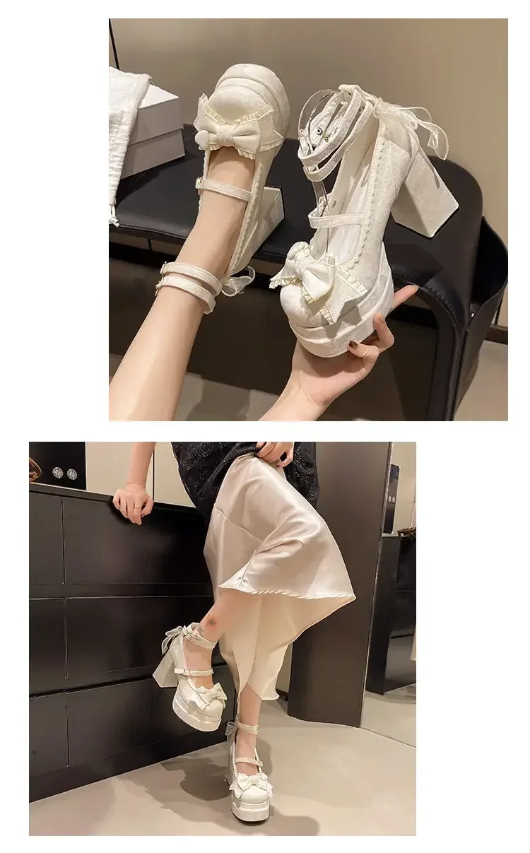 Cute Lolita Mary Jane Shoes Round Toe Fashionable High Heels Waterproof Platform Single Strap Buckle Summer Flat Shoes for Women