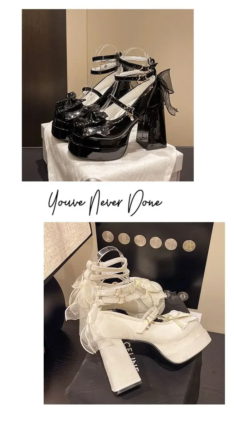 Cute Lolita Mary Jane Shoes Round Toe Fashionable High Heels Waterproof Platform Single Strap Buckle Summer Flat Shoes for Women