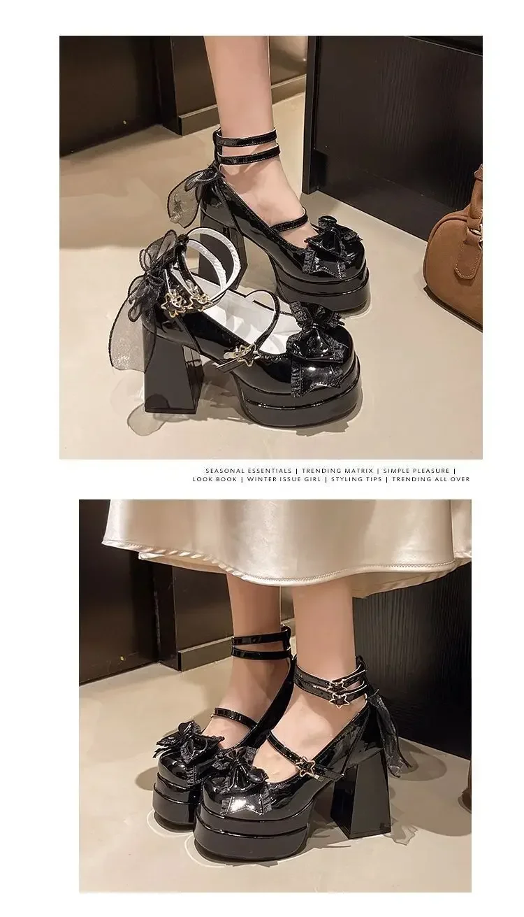Cute Lolita Mary Jane Shoes Round Toe Fashionable High Heels Waterproof Platform Single Strap Buckle Summer Flat Shoes for Women